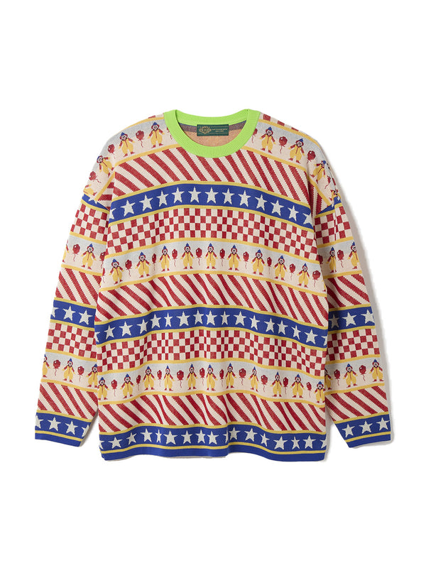 Clown Circus Border Long Sleeve Knit-T