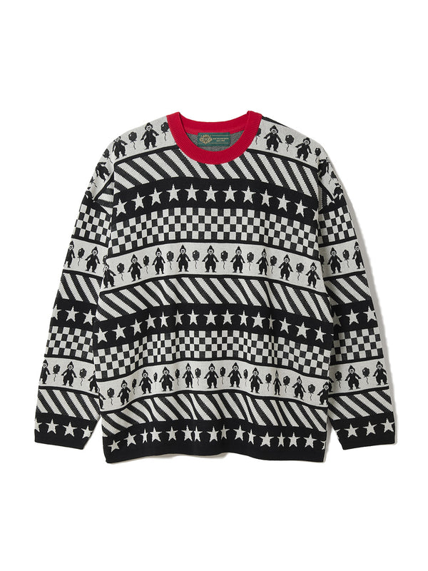 Clown Circus Border Long Sleeve Knit-T