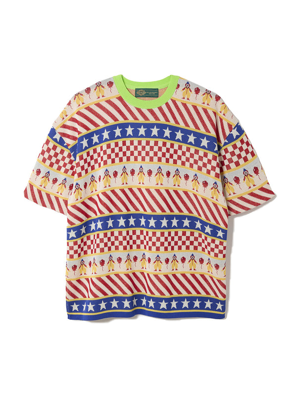 Clown Circus Border Half Sleeve Knit-T 