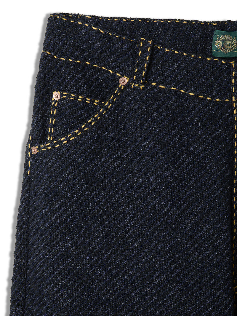 Hand Stitched Rigid Denim Knit Pants