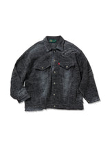Hard Damaged Black Denim Knit Jacket