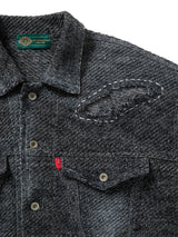 Hard Damaged Black Denim Knit Jacket