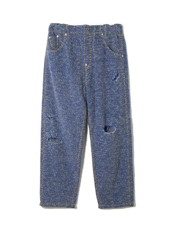 Hand-Stitched Damaged Denim Knit Pants