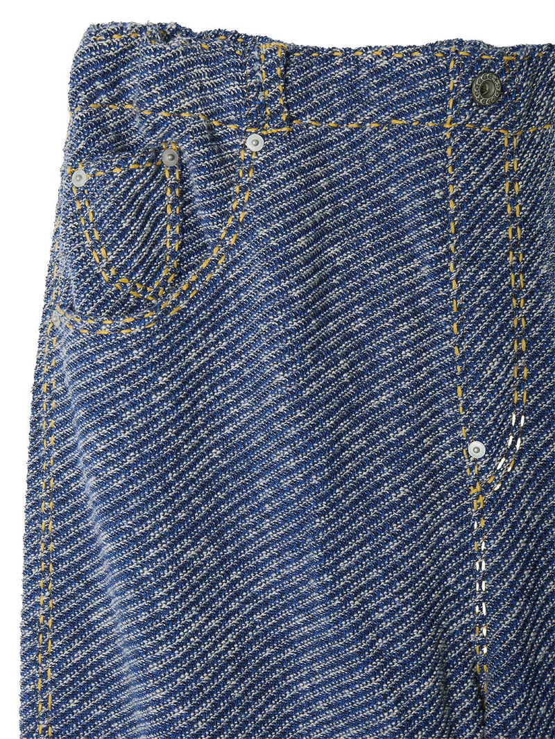 Hand-Stitched Damaged Denim Knit Pants