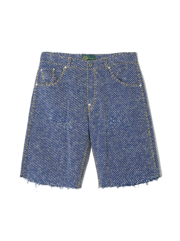 Hand-Stitched Denim Knit Shorts 