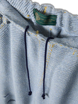 Knitted Denim Pants with Hand Stitching