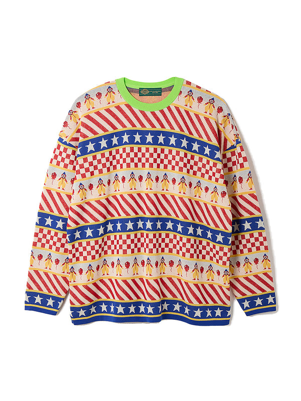 Clown Circus Border Long Sleeve Knit-T