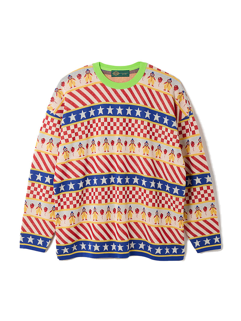 Clown Circus Border Long Sleeve Knit-T