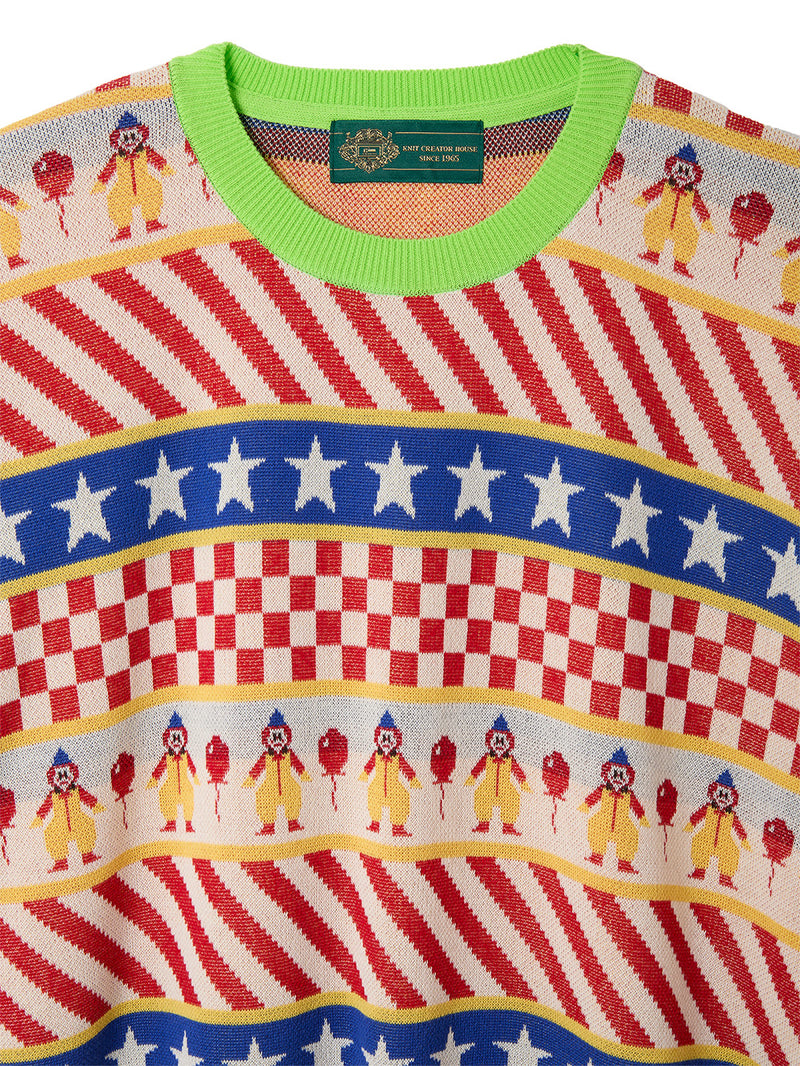Clown Circus Border Long Sleeve Knit-T